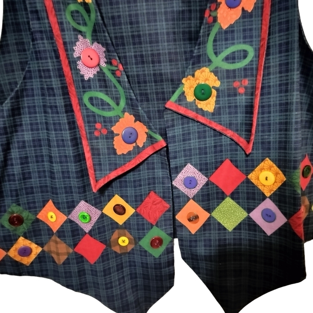 (1525) Vintage 90's Handmade Fall Harvest Plaid Vest - Picture 5 of 8